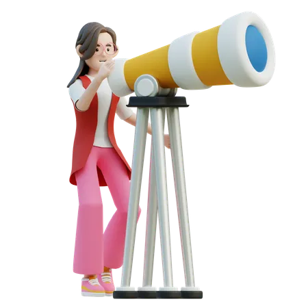Female Looking Through Binoculars  3D Illustration