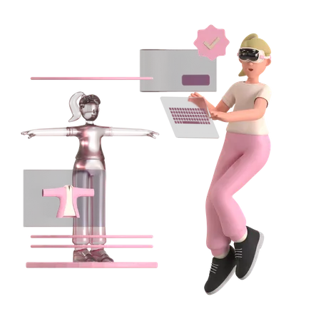 Female Metaverse Creating Account  3D Illustration