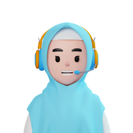 Female Moslem Cute Customer Call Service 3D Icon