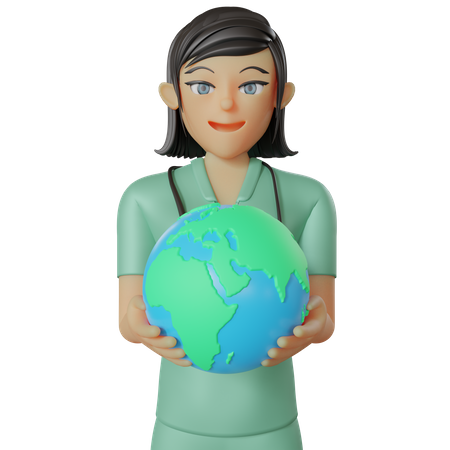 Female nurse holding earth globe 3D Illustration