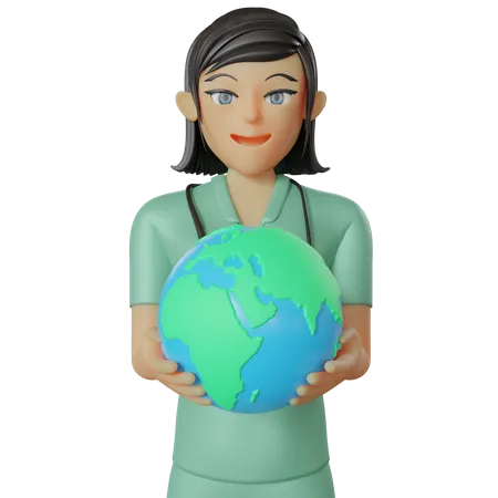 Female nurse holding earth globe  3D Illustration