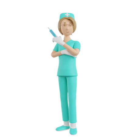 Female nurse holding injection  3D Illustration