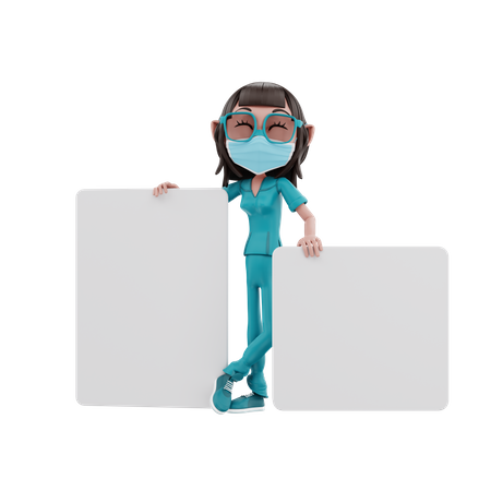 Female Nurse holding placard  3D Illustration