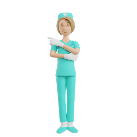 Female Nurse showing left side hand gesture 3D Illustration
