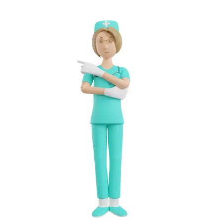 Female Nurse showing left side hand gesture 3D Illustration