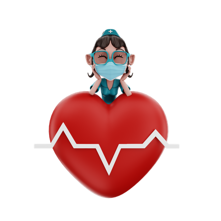 Female nurse standing with heart  3D Icon