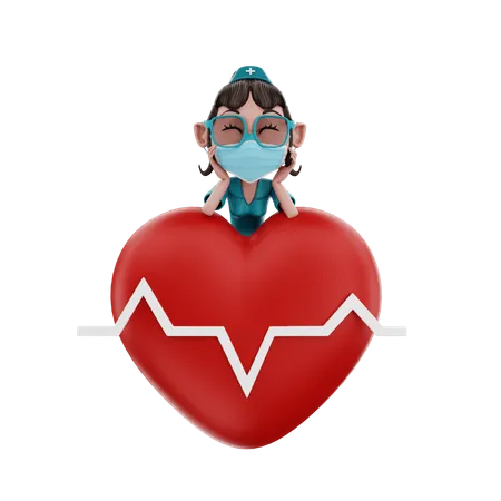 Female nurse standing with heart  3D Illustration