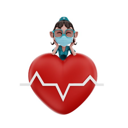Female nurse standing with heart 3D Illustration