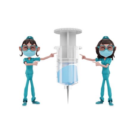 Female Nurses pointing injection  3D Icon