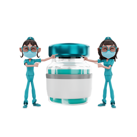 Female Nurses showing medicine bottle  3D Illustration