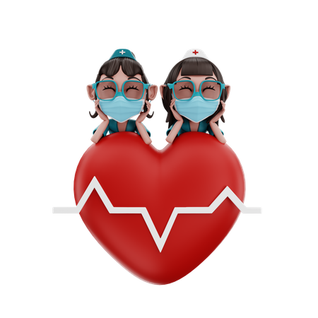 Female Nurses with heart  3D Icon