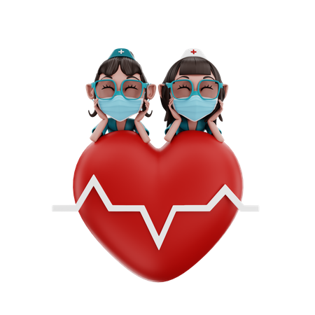 Female Nurses with heart 3D Illustration