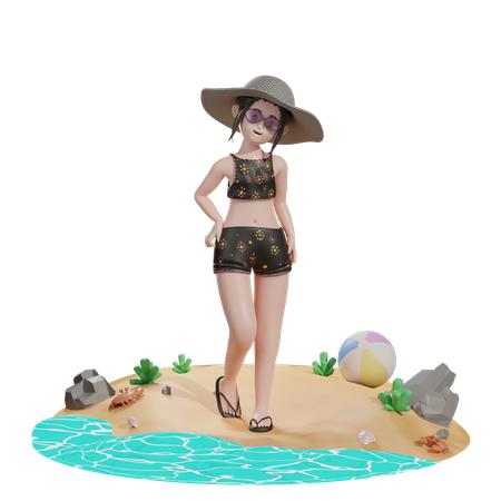 Female on beach  3D Illustration