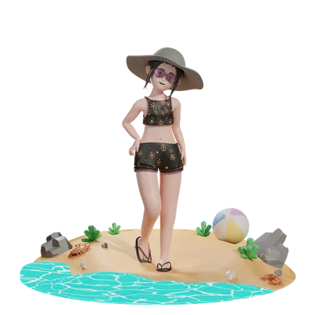 Female on beach  3D Illustration