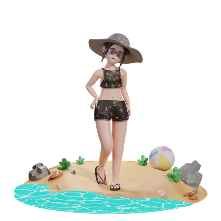 Female on beach 3D Illustration
