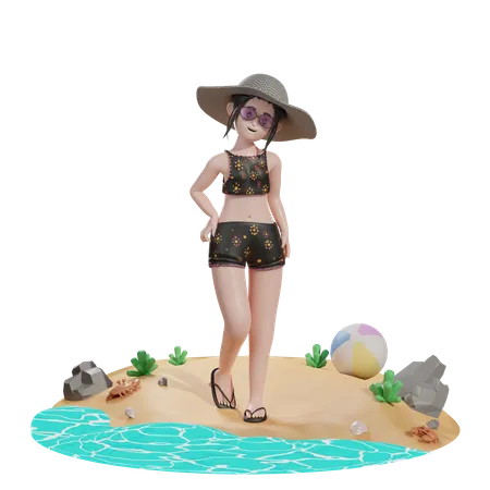 Female on beach 3D Illustration