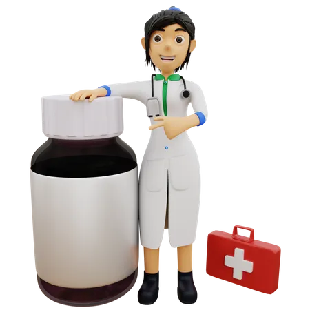 Female physician giving medication  3D Illustration