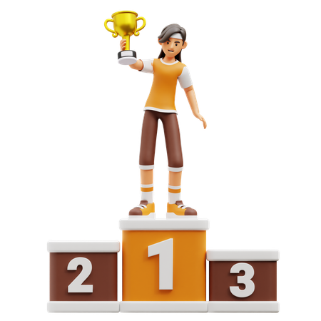 Female Player On Winner Podium  3D Icon