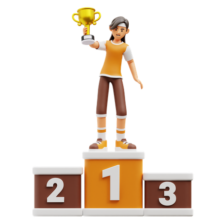 Female Player On Winner Podium  3D Illustration