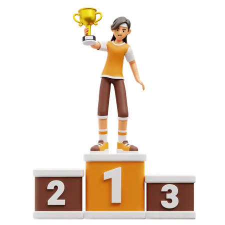 Female Player On Winner Podium  3D Illustration