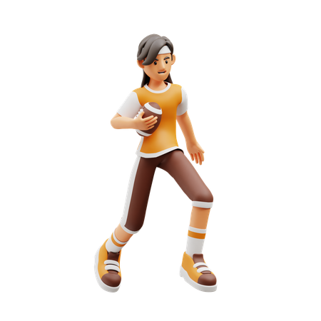 Female Player Playing American Football  3D Icon