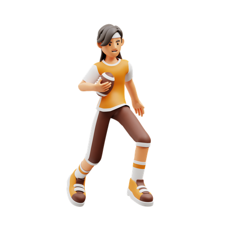 Female Player Playing American Football  3D Illustration