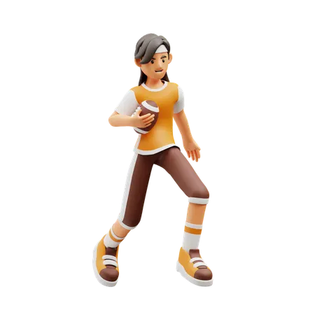 Female Player Playing American Football  3D Illustration