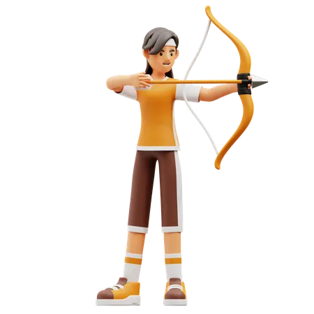 Female Player Playing Archery  3D Illustration