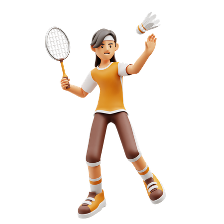 Female Player Playing Badminton  3D Icon