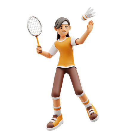 Female Player Playing Badminton  3D Illustration