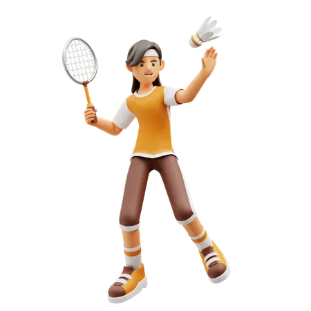 Female Player Playing Badminton  3D Illustration