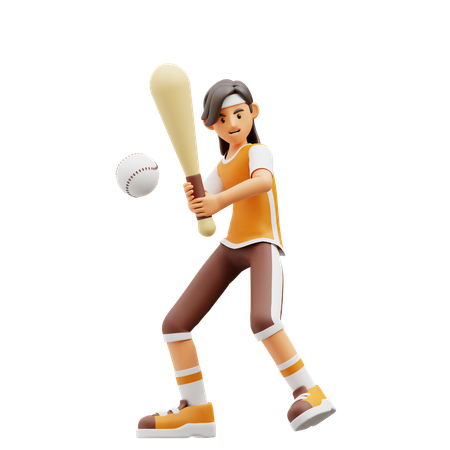 Female Player Playing Baseball  3D Illustration