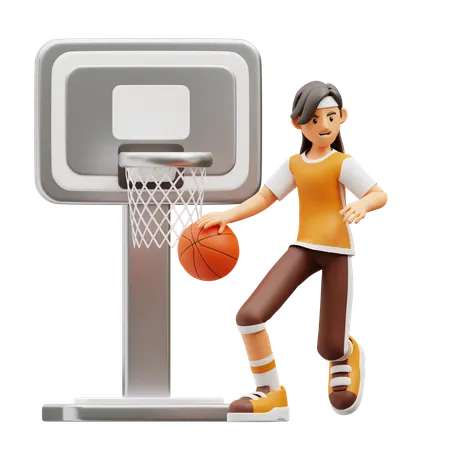 Female Player Playing Basketball  3D Illustration