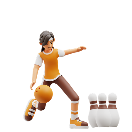 Female Player Playing Bowling  3D Illustration