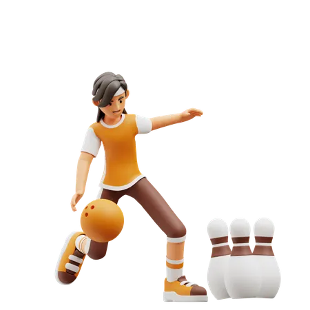 Female Player Playing Bowling  3D Illustration