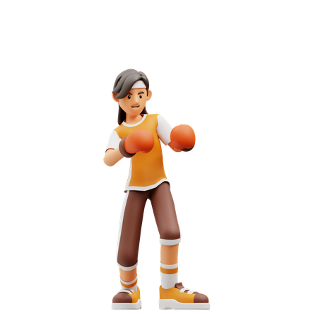 Female Player Playing Boxing  3D Illustration