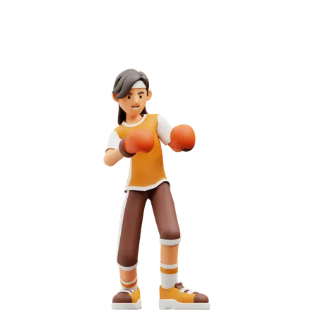 Female Player Playing Boxing  3D Illustration