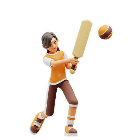 Female Player Playing Cricket  3D Illustration