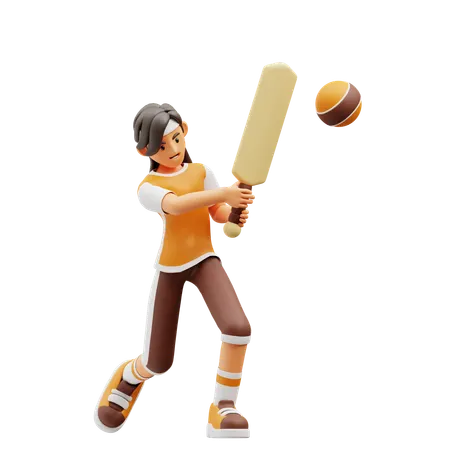 Female Player Playing Cricket  3D Illustration