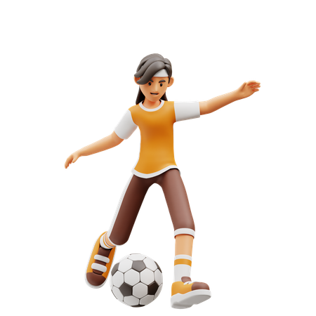 Female Player Playing Football  3D Illustration