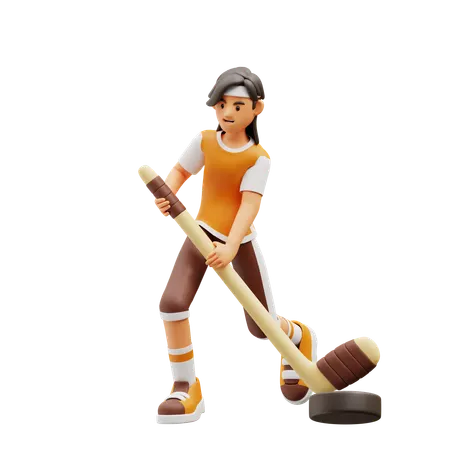 Female Player Playing Hockey  3D Illustration