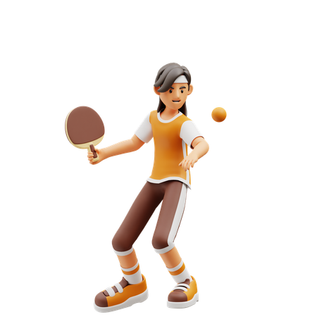 Female Player Playing Pingpong  3D Illustration