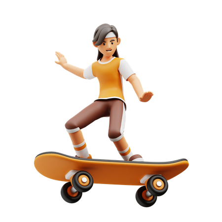 Female Player Playing Skateboard  3D Illustration