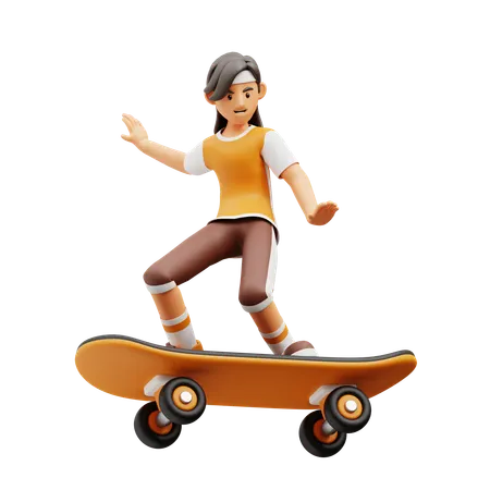 Female Player Playing Skateboard  3D Illustration