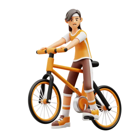 Female Player Ready For Cycle Racing  3D Illustration