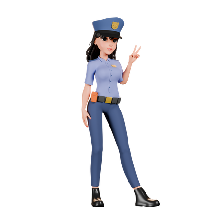 ピースサインをしている女性警察官  3D Illustration