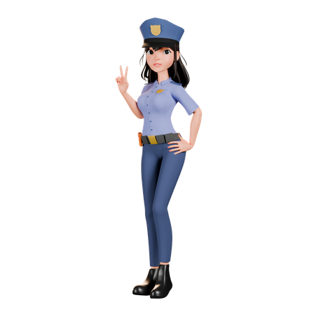 写真を撮りながら笑顔を見せる女性警察官  3D Illustration