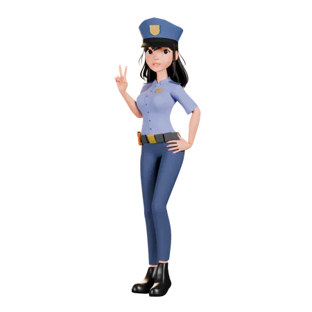 写真を撮りながら笑顔を見せる女性警察官  3D Illustration