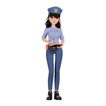 メモを取る女性警察官  3D Illustration