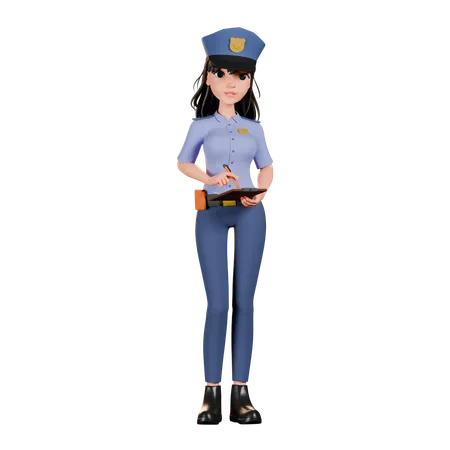 メモを取る女性警察官  3D Illustration